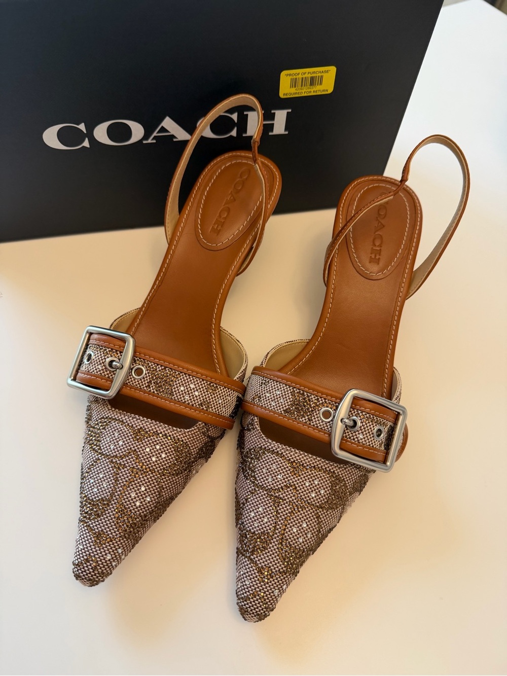 ✨ Brand New Coach Margot Crystal Signature Slingback Flats